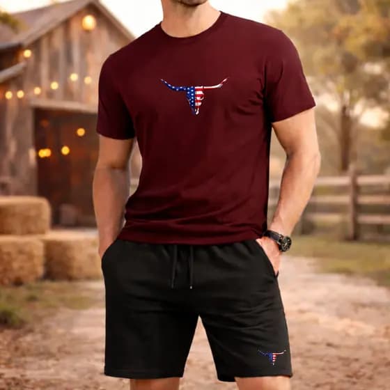 Camiseta Masculina Estilo Country Urbano Blusa Tecido Confortável Camisa Algodão Gola Redonda