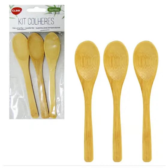 Kit C/ 3 Mini Colheres Bambu 13cm Madeira Espátula Pequenas Isolante Térmico Resistente Cozinha Gourmet