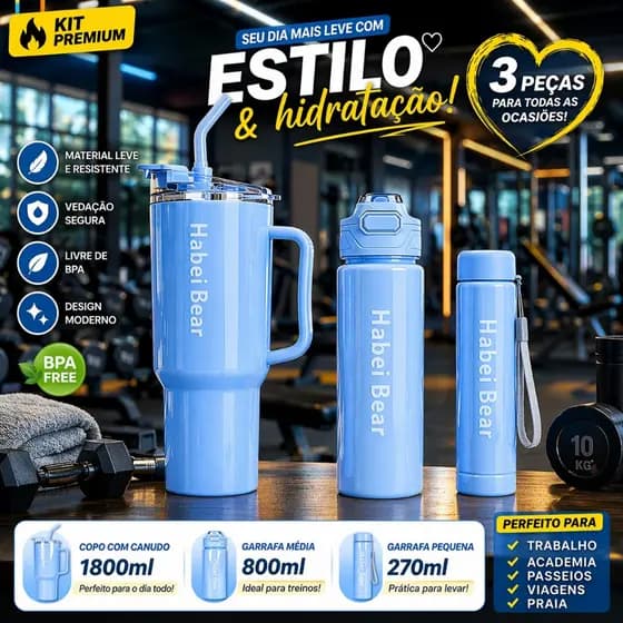 Kit 3 Garrafa Água Squeeze Academia Fitness Esportiva Portátil