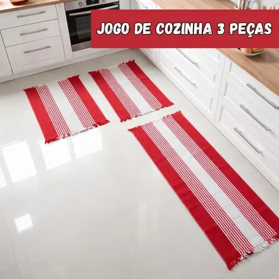 Kit Tapetes Cozinha 3 Peças Mesma Cor 1 Passadeira 40x100cm + 2 Tapetes 40x60cm Decorativo Antiderrapante