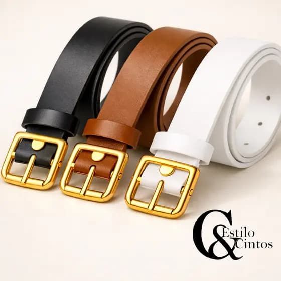 Kit 3 Cintos Femininos casual basico Fivela Dourada Cinto Fino Moda Feminina Preto Branco Caramelo