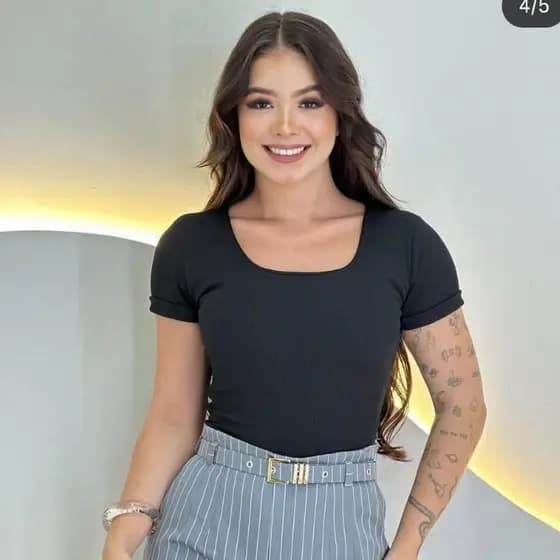 BLUSA CROPPED RIBANA PRETA CANELADA PREMIUM TAMANHO UNICO