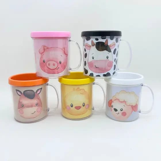 Lembrancinha Personalizada Fazendinha Aquarela | Caneca Infantil para Festa | Colocamos Nome e Idade