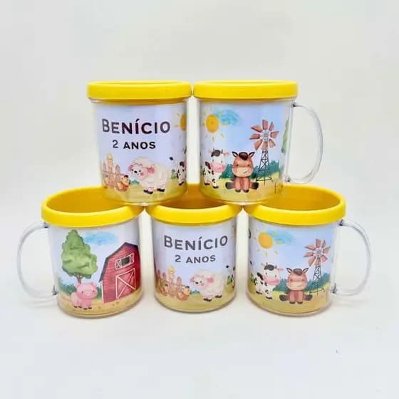 Lembrancinha Fazendinha Caneca Aquarela Personalizada FAZEMOS TODOS OS TEMAS