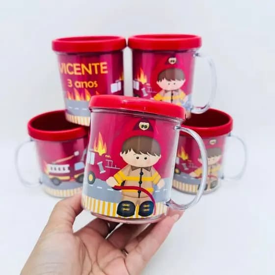 Lembrancinha Bombeiros – caneca personalizada brinde para Festa Infantil