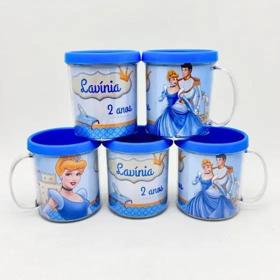 Lembrancinha Cinderela – caneca personalizada brinde para Festa Infantil - fazemos todos os temas