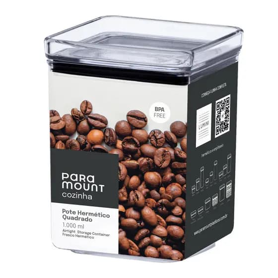 Pote Organizador Hermético Paramount Lumini Quadrado 1Litro