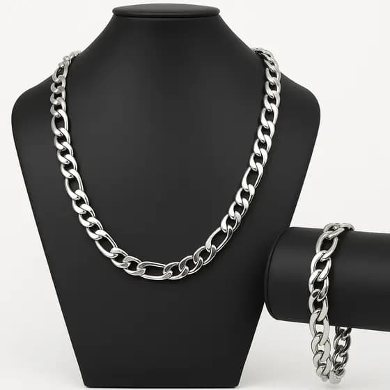 Kit Corrente prata 925 masculina + Pulseira aço inoxidável 3x1