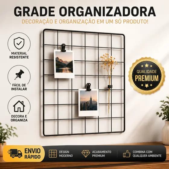 KIT 4 Painel Aramado Para Fotos Grade Decorativa de Parede 30x40