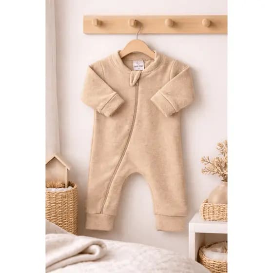 Macacão Quentinho Bebê Menino Menina Inverno Bouclé Bege