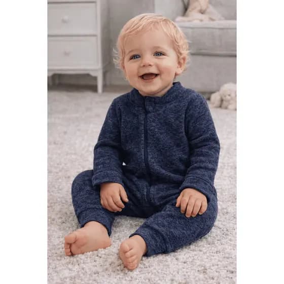 Macacão Quentinho Bebê Menino Menina Inverno Bouclé Azul