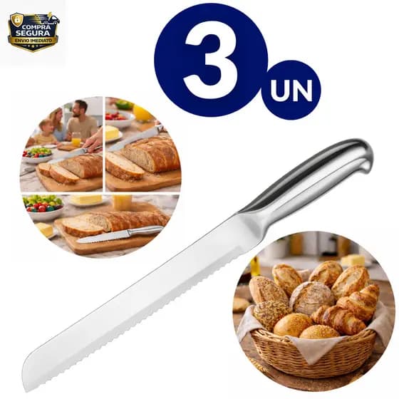 FACA PROFISSIONAL PARA PÃO INOX 8” LÂMINA SERRILHADA ALTA DURABILIDADE - COZINHA - PANIFICADORA