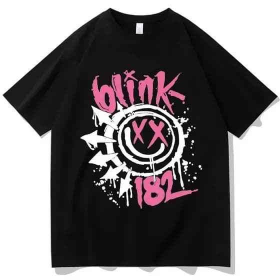 Blink 182 Camisa One More Time Tour Fan Gift Unissex O-Pescoço Harakuju Vintage Promoção Camisas De Manga Curta