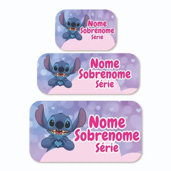 Super Kit Etiquetas Escolares Stitch (108 Unidades) Adesivos De Identificação Com Nome e Turma - Material Resistente