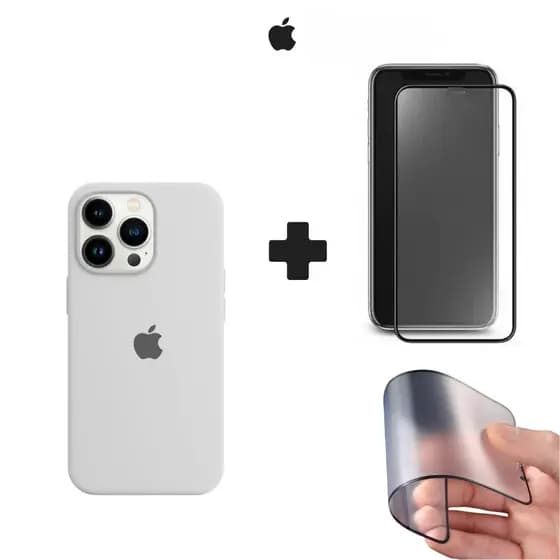 Kit 2 em 1 Case Branca + Película Cerâmica Fosca iPhone XS 11 12 13 14 15 16 Pro Max Premium