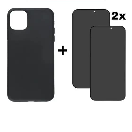 Kit 3 em 1 Case Preta + 2 Películas Vidro 3D Privacidade iPhone 11 12 13 14 15 16 Pro Max