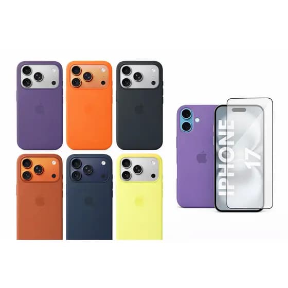 Kit 2em1 Case Silicone Colorida Para iPhone 17, 17 Air, 17 Pro e 17 Pro Max + Película Vidro 3D Temperado - Kit Premium
