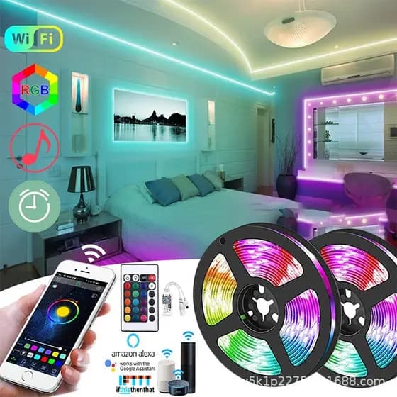 KIT 1/2/3/4 Fita Led Rgb 3528 Colorida 5m + Controle+Fonte 300 Led Decoração Casa Loja Gesso Teto Sanca Vitrine