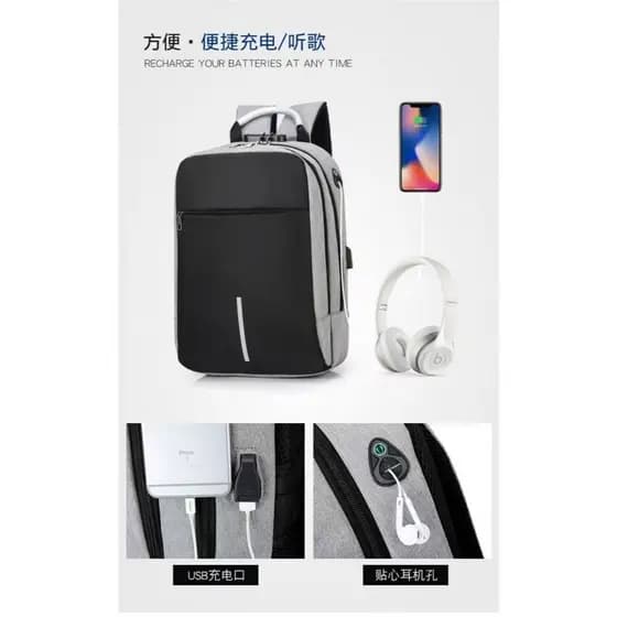 Mochila Masculina Antifurto Trava com Senha e Entrada Usb Resistente Água Riscos Costura Reforçada
