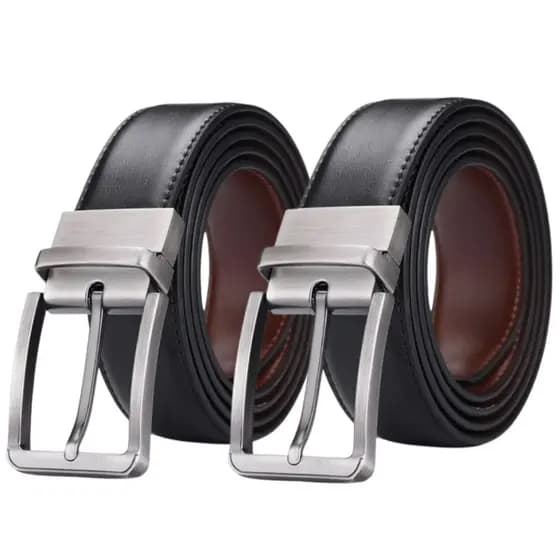 Kit 2 Cinto Masculino Em Couro Legitimo Dupla Face Slim Otimizado Reforçado