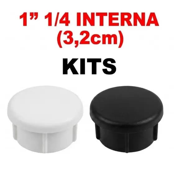 Kit Ponteira Interna 1.1/4 32mm Redonda Pezinho Cadeira Preta ou Branca