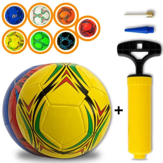 Kit Bola de Futebol + Bomba de Ar Portátil Manual de Encher Bola Tamanho Oficial CouroSintéticoCampo