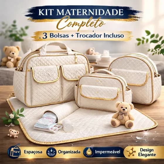 Kit Bolsa Maternidade Completo 4 Peças com Trocador Saída Maternidade Bebê Impermeável