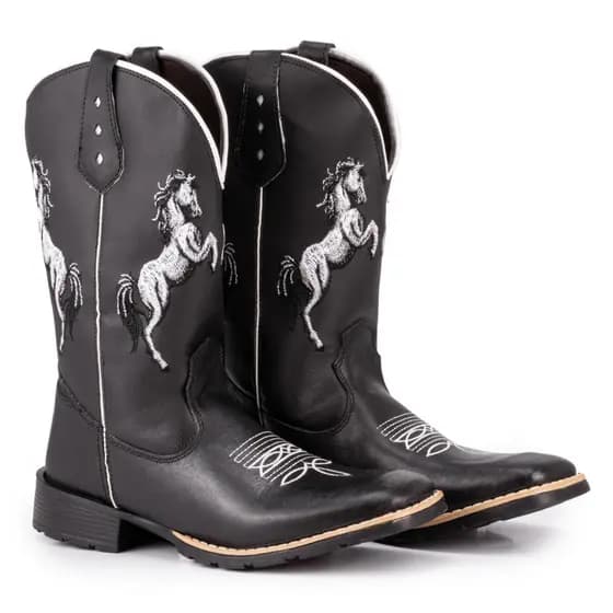 Bota Texana Country Masculina 2 Cavalos Bico Quadrado Sola de Borracha