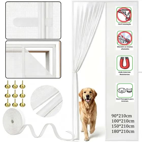 Tela Mosquiteiro Magnética para Porta 90x210cm Brave Bull,fibra de vidro Alta qualidade, resistente a rasgões e ao fogo