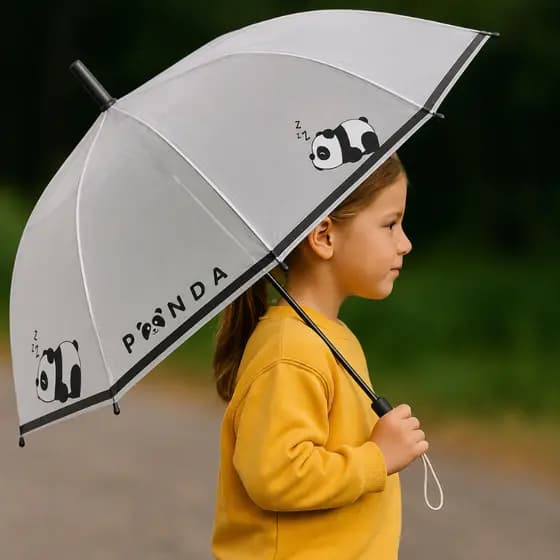 Guarda Chuva Sombrinha Infantil Transparente Manual Estampado Modelos Panda Resistente Escolar