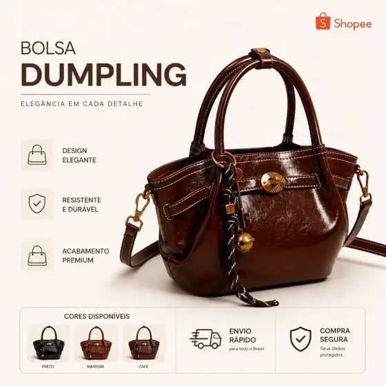 Bolsa Feminina Dumpling Transversal Elegante Premium Fashion Preta Marrom Café Moderna