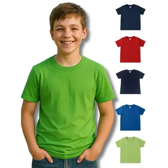 Camiseta Infantil Masculina Manga Curta 100% Algodão Lisa 2 a 14 Anos Confortável e Casual