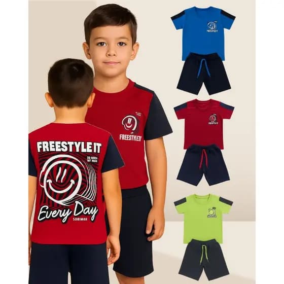 Conjunto Masculino Infantil Estampa Frente e Costa Freestyleit Verão Camiseta e Bermuda