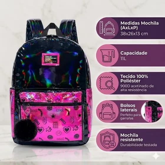 Mochila Escolar Feminina Faculdade Resistente