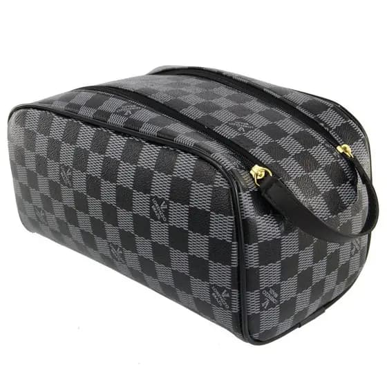 Necessaire Luxo Estilo Xadrez Masculina Feminina Organizador Grande Espaçosa Viagem Trabalho