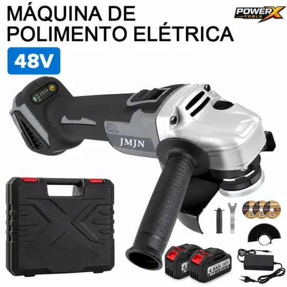 POWERX Esmerilhadeira Angular Sem Fio 48V 8000RPM com 2 Baterias Recarregáveis Lixadeira Profissional Portátil