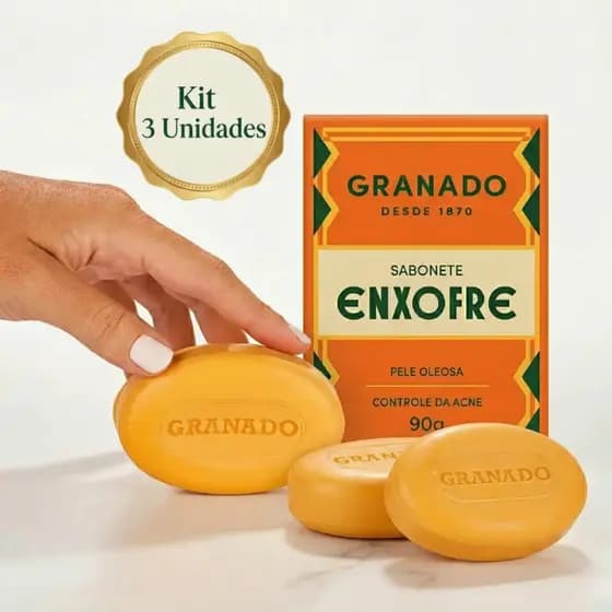 Kit 3 Sabonete Enxofre Pele Oleosa 90gr Antiacne Rosto Corpo e Couro Cabeludo Sabonete Granado