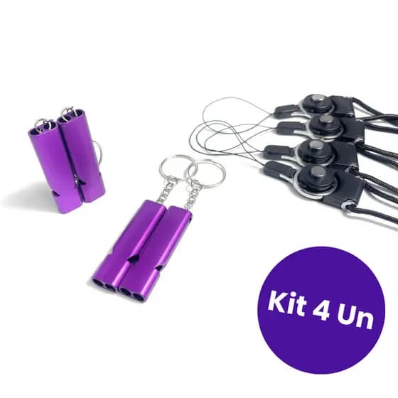 Kit 4 Apitos Emergência Tubo Duplo Alto 120 DB Liga Alumínio Acampamento Caminhada Camping Trilha