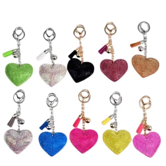 Chaveiro Coração Luxo Strass Brilhante Feminino Pingente Bolsa Mochila Chaves Carro Decorativo