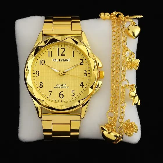 Relógio Feminino Dourado Banhado a Ouro 18k Original com Pulseira Elegante Luxo