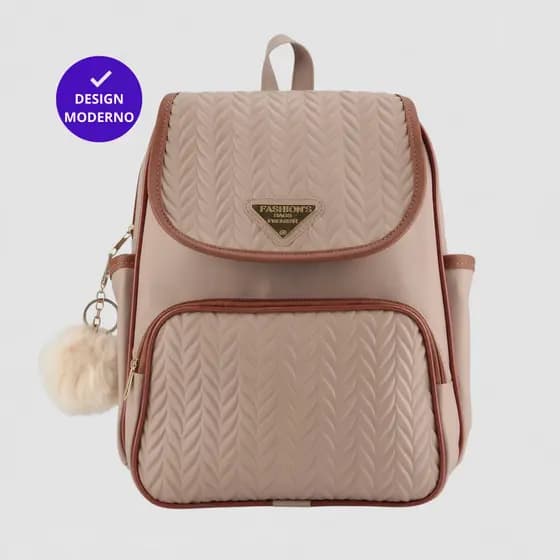 Bolsa Mochila Feminina com Alças Ajustáveis para Mais Conforto + Chaveiro pompom