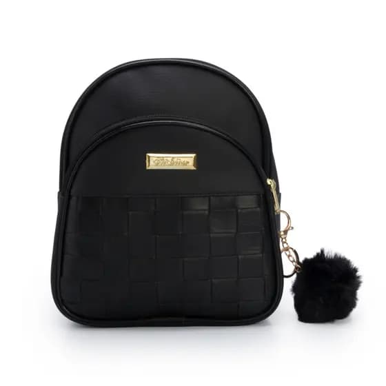 Mochila Feminina Mini Mochilinha Luxo Couro Sintético Trançada Casual Blogueira + Chaveiro Pompom
