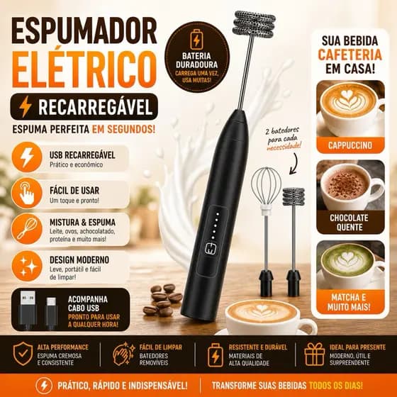 Batedor Misturador Mixer Elétrico para Bebidas Leite Café Clara de Ovo 2 em 1