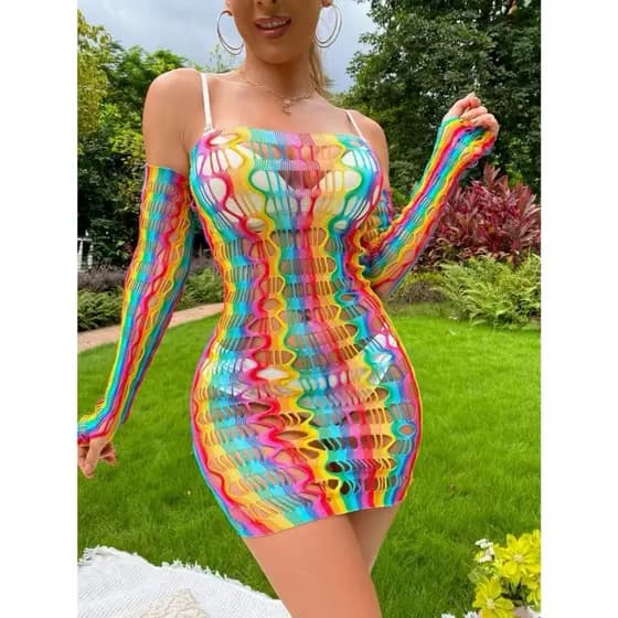 Vestido Arrastão Multicolor 🌈 Saída de Praia Carnaval LindaVida
