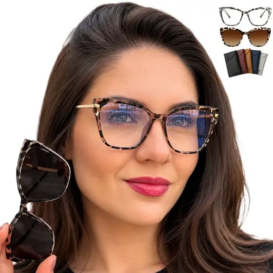 Óculos Premium Feminino Clip On 2 em 1 | Armação com Clip Solar Magnético | Polarizado UV400