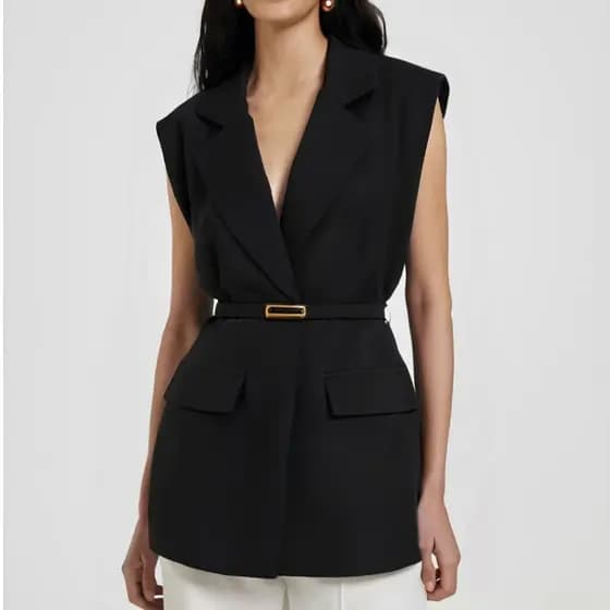 MODA LUA Blazer Feminino Sem Manga com Cinto (P/M/G) 001680 Blazer sem Manga com Cinto