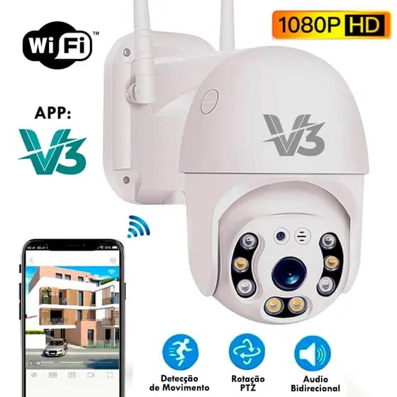 Camera Ip A8 V3 Wifi FullHD Externa Sensor De Movimento Ptz Speed Dome a Prova Agua Zoom e 2 Antenas