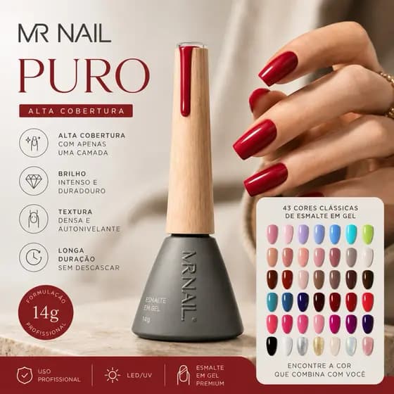 Esmalte em Gel MR NAIL 14g UV/LED Alta Cobertura Profissional 43 Cores Premium