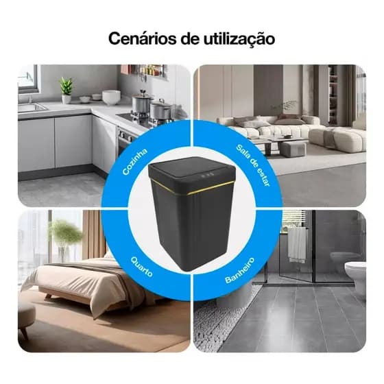 Lixeira Automática Com Sensor Bateria Recarregável Usb 13l