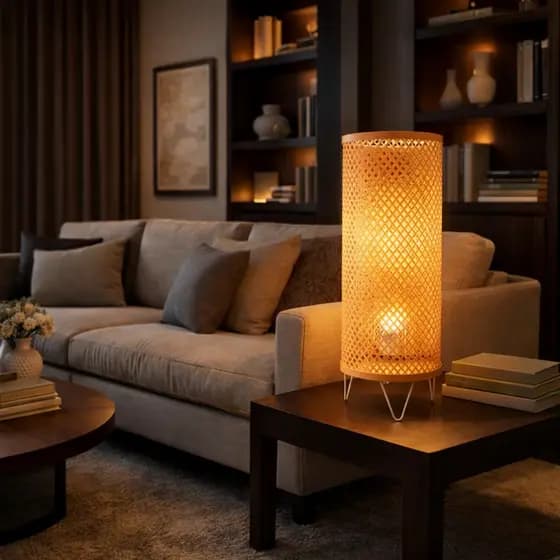 Luminária Abajur Mesa Tecelagem Kit 3 uni Bambu Palha Bivolt Cilíndrico Luminária Cilíndrico Bamboo Japonês Sala Quarto